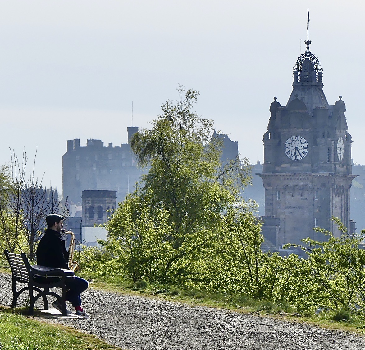 Saxophonist on Calton Hill