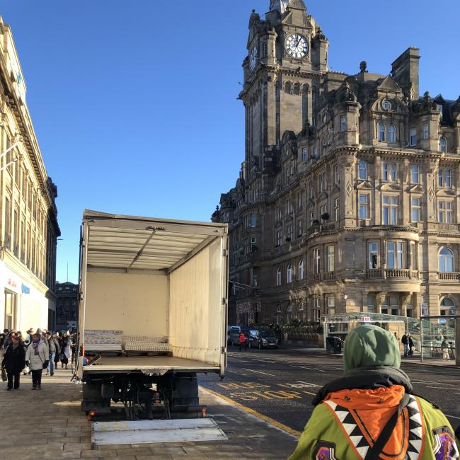 Van parked on Princes St pavement