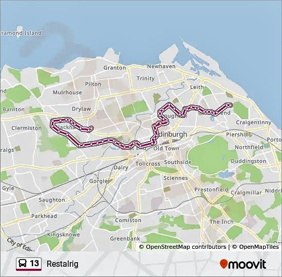 No. 13 bus route map.