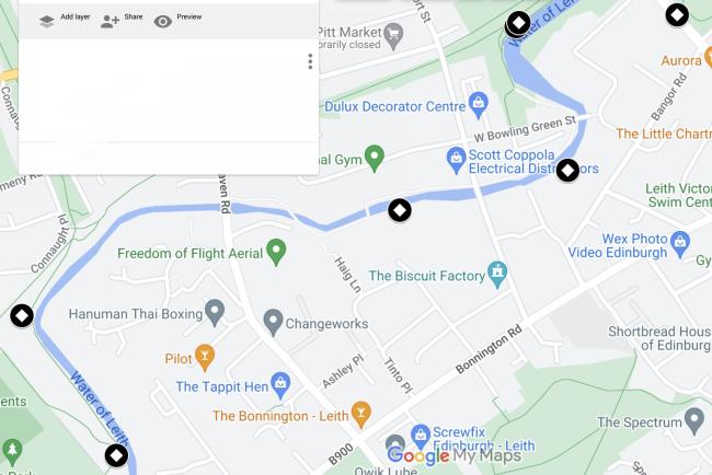 Map showing locations of CSOs between Redbreast and Coalie Park